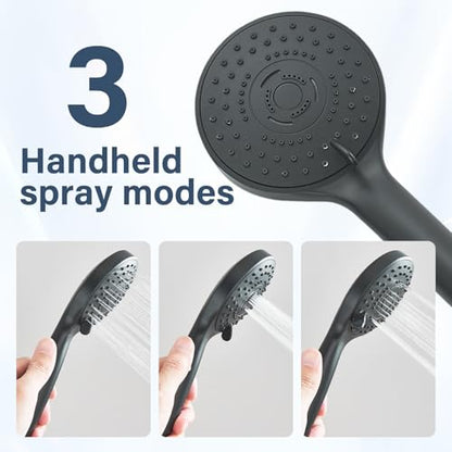 Matte Black Shower Head, High Pressure Rainfall 10 Inch Shower Head/Handheld Showerhead Combo with 10" Extension Arm, Height/Angle Adjustable