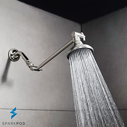 SparkPod 11" Extension Arm, Adjustable Height & Angle, Brushed Nickel | Adjustable Height & Angle, Sturdy Lock, Universal Connection, Transform your showers into rain shower experience - color: 2 - Elegant Brushed Nickel, style: 11 Inch Adjustable