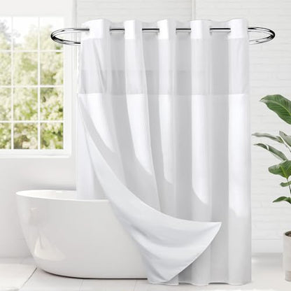 RiverDream Heavyweight Waffle No Hook Shower Curtain with Liner,White,71x74 | Dotted Waffle,Snap-in Liner,Heavy Duty,Quick Dry,Mesh Top Window,With Bottom Magnets,Hotel-Grade,Washable,Standard Size - color: White, size: 71"W x 74"L (Pack of 1)