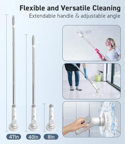 Electric Spin Scrubber, VEWIOR Cordless Shower Scrubber | with 3 Adjustable Angle, 2 Speeds 3 Replaceable Brush Heads for Bathroom Kitchen Tub
