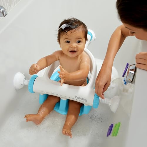 Ingenuity My Bath Seat for Sit-Up Baby Bathing, Sure & Secure Suction Cups, ASTM Safety Tested & Approved, Backrest for Assisted Sitting, Easy Setup & Storage, Aqua - color: Aqua