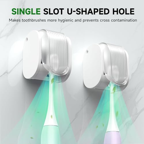 2 Pcs Toothbrush Holders Wall Mounted, Single Slot Design, Shower Self Adhesive Wall Mounted Toothbrush Holder with Cover, Waterproof and Dustproof, Suitable for Bathroom, Family, Travel (Transparent) - color: 2pcs-transparent