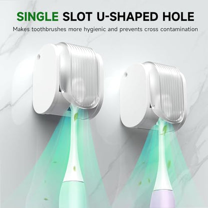 2 Pcs Toothbrush Holders Wall Mounted, Single Slot Design, Shower Self Adhesive Wall Mounted Toothbrush Holder with Cover, Waterproof and Dustproof, Suitable for Bathroom, Family, Travel (Transparent) - color: 2pcs-transparent