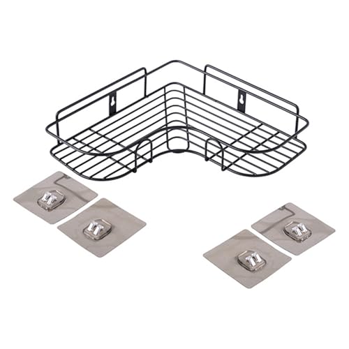 Pilarmuture 1-Shelf Modern Black Iron Corner Shower Caddy, Strong & Durable, No Drill Wall Mounted Shower Shelf for Bathroom, Kitchen, Bedroom, Office