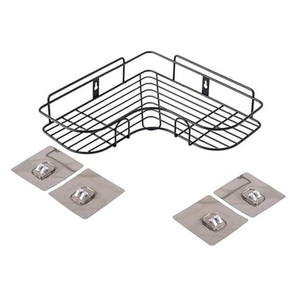 Pilarmuture 1-Shelf Modern Black Iron Corner Shower Caddy, Strong & Durable, No Drill Wall Mounted Shower Shelf for Bathroom, Kitchen, Bedroom, Office
