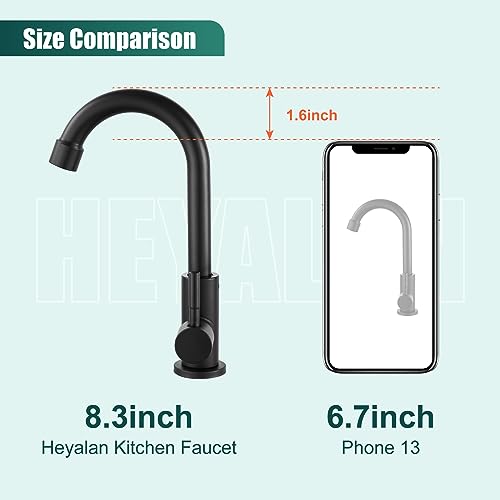 Heyalan SUS304 Cold Water Bar Sink Faucet, Single Handle,Matte Black | SUS304 stainless steel, high-arc gooseneck, single-hole deck mount, 24-inch supply hose, 2.5-inch shank, 1.8 GPM - color: Matte Black