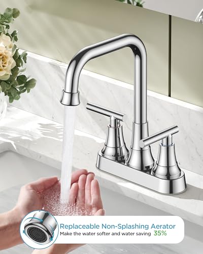 FORIOUS 3 Hole Bathroom Faucet Polished Chrome, 8 Widespread Faucet Chrome | 8 Inch Widespread Bathroom Faucet Chrome, 3 Hole Faucet for Bathroom Sink with Pop Up Drain for 8 Inch Vanity Faucet 3 Holes - color: Polished Chrome