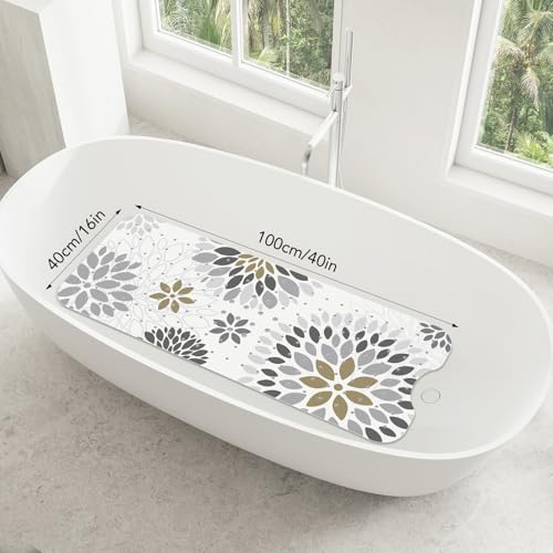 SHUCHING Boho Gray Bath Mat for Tub Non Slip-40x16 Inch, Sunflower | Bathtub Mat for Women Mold Free, Long Shower Mat for Inside Shower with Suction Cup, Machine Washable - color: Sunflower