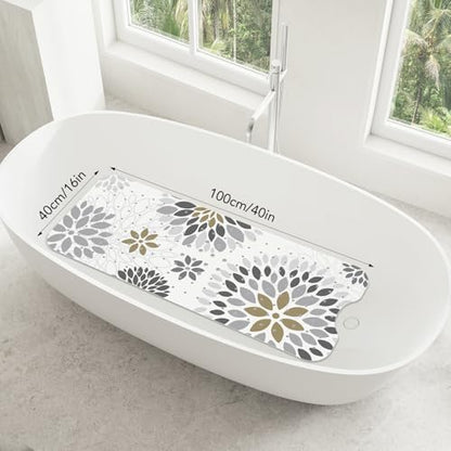 SHUCHING Boho Gray Bath Mat for Tub Non Slip-40x16 Inch, Sunflower | Bathtub Mat for Women Mold Free, Long Shower Mat for Inside Shower with Suction Cup, Machine Washable - color: Sunflower