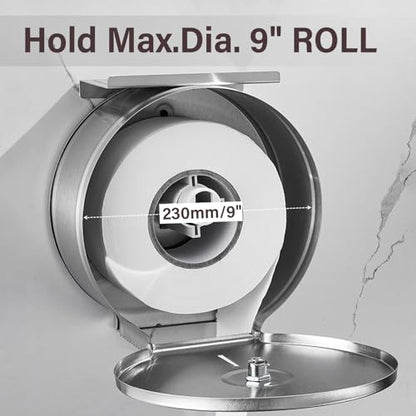 Commercial Jumbo Toilet Paper Dispenser with Shelf,Tissue Holders,9 inch Roll of Paper,Stainless Steel with Lock Wall Mounted.