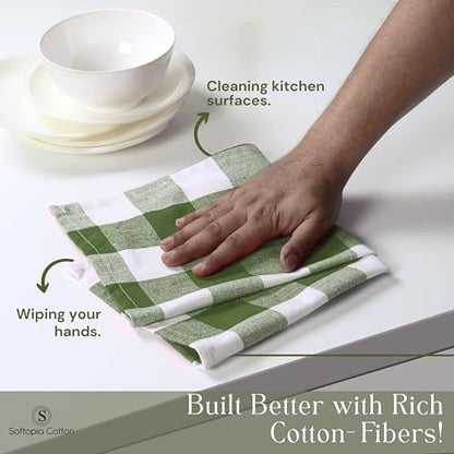 Mint Green and White 12 Pack Buffalo Check Kitchen Towels, 16x26 Inches, 100% Cotton Dish Cloths, Reusable Hand Towels for Drying Glassware, Cleaning Spills, Farmhouse Plaid Towel - color: Mint Green, size: 16 X 26 - 12 Pack