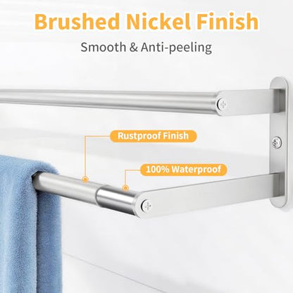 KLJKPA Double Towel Bar, Towel Holder for Bathroom, Brushed Nickel | Towel Rack for Bathroom Wall Mounted, Stainless Steel Double Bath Towel Bar - color: Brushed Nickel