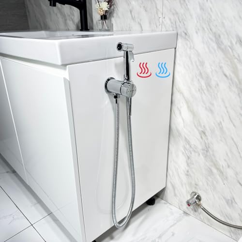 Handheld Bidet Sprayer for Toilet Warm Water Mounted on The Bathroom Vanity，Stainless Steel Hot and Cold Bidet Sprayer with Brass Mixing Valve for Feminine Hygiene (Chrome) - color: Chrome