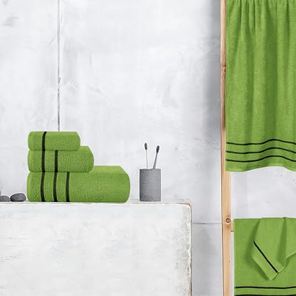 MyOwn Ultra Soft 6 Pack Cotton Towel Set, Contains 2 Bath Towels 28x55 inch, 2 Hand Towels 16x24 inch & 2 Wash Coths 12x12 inch, Ideal Everyday use, Compact & Lightweight - Kiwi Green - color: Kiwi Green, size: 6-Piece Towel Set