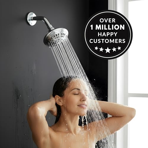 6 Function Luxury Shower Head - 1.8 GPM - Polished Chrome | High Pressure Boosting, Adjustable, Wall Mount, Bathroom Showerhead With Anti-Clog Nozzles, Best For Low Flow Showers - color: Polished Chrome, size: 1.8 GPM