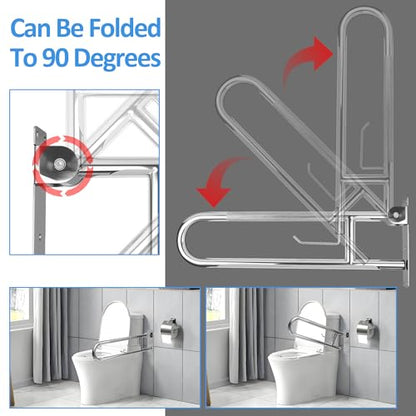 Handicap Grab Bar, 29.5 Inch Stainless Steel Toilet Safety Rails, Disabled Flip-Up Bathroom Grab Bars with Paper Holder, Anti-Slip Toilet Handrails Hand Grips Handicap Grab Bars for Elderly