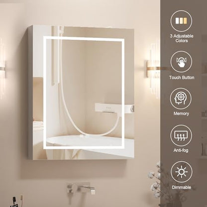 Lighted Medicine Cabinet, Led Medicine Cabinet with Mirror Wall Mounted | Bathroom Mirror Cabinet with Storage, Brightness Adjustable,Dimmer, 24x30 Inch, Right Hinges,Anti-Fog,Assembly Required - size: 24x30-Right Hinges