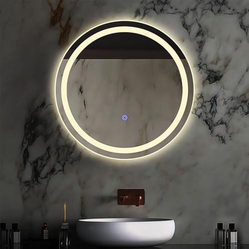 KOSTA 20 Inch Round LED Bathroom Vanity Mirror with Lights Dimmable Memory Function Touch Button Shatter-Proof Wall Mount Lighted Mirror - size: 20"L x 20"W