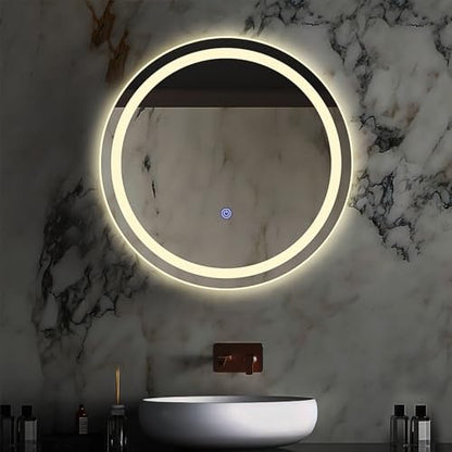 KOSTA 20 Inch Round LED Bathroom Vanity Mirror with Lights Dimmable Memory Function Touch Button Shatter-Proof Wall Mount Lighted Mirror - size: 20"L x 20"W