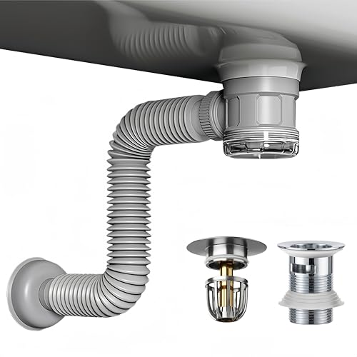 Bathroom Sink Drain Kit with Flexible Expandable Pipe: Odor-Free & Backflow-Preventing, Space-Saving Design without a P-trap, For 1-1/4'' & 1-1/2'' Drain Hole (Chrome, With Overflow) - color: Chrome, size: With Overflow