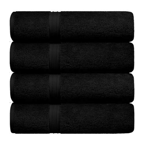100% Cotton Bath Towels - Luxury & Absorbent - Large (28" x 56") Cozy - Versatile, Perfect as Bath Sheets, Hotel Towel - Black (Set of 4) - color: Black