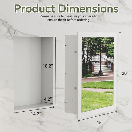 14'' * 18'' Recessed Medicine Cabinet with Mirror, 2-Tier Bathroom Wall Niche Wood Insert for Drywall, in Wall Shelf Medicine Cabinets Replacement, for Living Room, Bathroom Storage, White