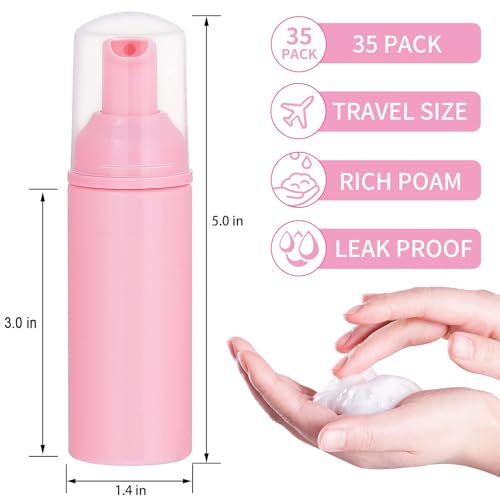 35 Pack 2 oz Foaming Pump Bottles, Refillable Travel Soap Dispensers | Portable Size for Travel, Bathroom, Kitchen and Daily Use