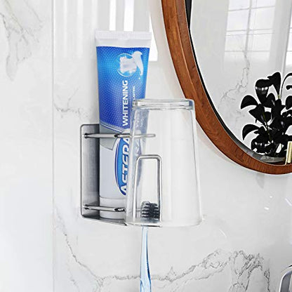 Toothbrush Holder Wall Mounted, Stainless Steel Bathroom Organizer for Electric Toothbrush, Toothpaste & Cup, No Drill Adhesive Shower Caddy (Silver,2 Pack) - color: Silver (2 Pack)