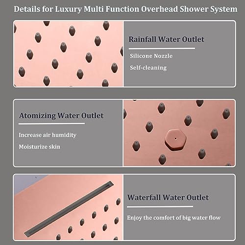 16 X 24 Inch Shower System Faucet Set For Bathroom Full Body Shower System Ceiling Atomizing Waterfall Rainfall Combo With Handheld Shower Spa Body Jet Can Use All Functions At Once Rose Gold - color: Rose Gold