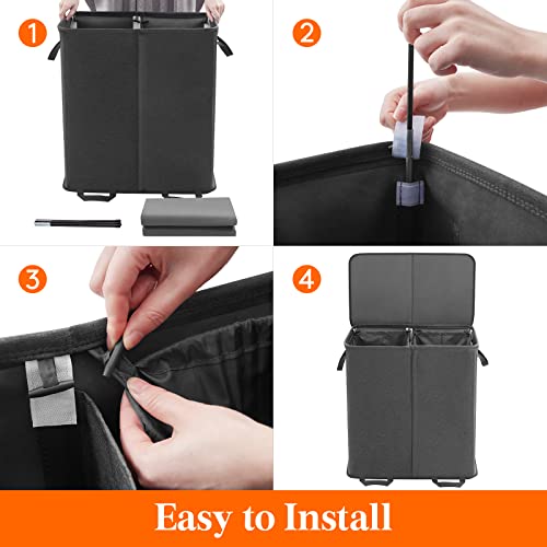 Lifewit Double Laundry Hamper with Lid and Removable Laundry Bags, Large Collapsible 2 Dividers Dirty Clothes Basket with Handles for Bedroom Laundry Room Closet Bathroom College, 136L Black - color: Black, size: 136L
