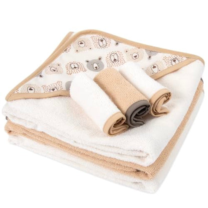 Hooded Baby Bath Towel and Washcloth 6 Piece Set for Newborns, Infants & Toddlers, Boys & Girls Baby Hooded Towels Set (Teddy Bears & Stripes) - color: Teddy Bears & Stripes