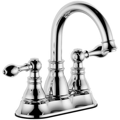 Chrome 4 Inch Centerset Bathroom Sink Faucet 3 Hole with Pop up Drain | Derengge High Arc Classic 2-Handle Bathroom Faucet, Vanity Lavatory Faucet with 360° Swivel Spout，F-4501-CP - color: Polished Chrome