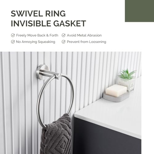 Angle Simple Swivel Towel Ring, Bathroom Hand Towel Holder, Brushed Nickel | Rustproof SUS304 Stainless Steel, Move Back & Forth for Easy Access, Use in Kitchen Shower, Screws Wall Mount - color: Brushed Nickel