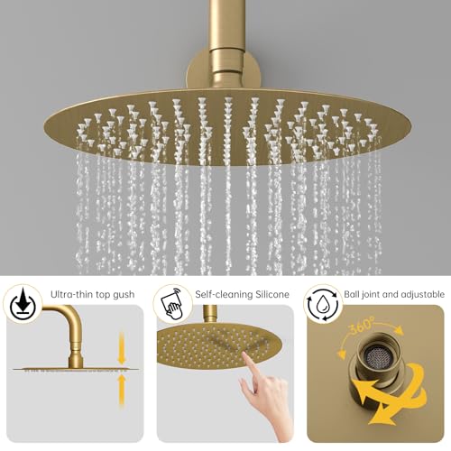 BESy Shower System with 10 Inch Round Rain Shower Head and Handheld Wall Mounted, High Pressure Rainfall Shower Faucet Fixture Combo Set with 2 in 1 Handheld Showerhead for Bathroom, Gold - color: Gold