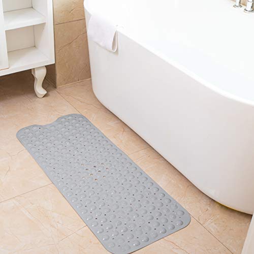 Bathtub and Shower Mats, Extra Long Non-Slip Bath Tub Mat 39 x 16 Inch, Machine Washable Bathmat with Suction Cups & Drain Holes for Bathroom Floor, Gray - color: Gray