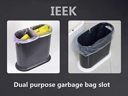 IEEK Plastic Trash Can with Press Top Lid,3.2 Gallon /12 Liter Garbage Can,Black Modern Waste Basket Thin Trash Cans for Bathroom,Kitchen,Living Room,Office and Narrow Spaces - color: Black