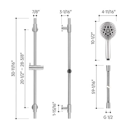 KES 30-Inch Shower Slide Bar with High Pressure 9 Functions Adjustable Handheld Shower Head & 59-Inch Hose, Built-in Power Wash to Clean Tub Tile & Pet, Wall Mount Brushed Finish 18/8 Stainless Steel - color: Brushed Nickel