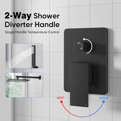 ESNBIA Shower System, Black Shower Faucet Set with Shower Head and Handle Set, 10 Inches Rain Shower Head with Handheld Spray Combo, High Pressure Shower Head Set with Shower Valve, Matte Black - color: Matte Black, style: 10 Inches