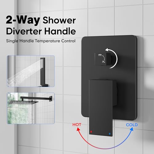 ESNBIA Black Shower Faucet Set, 12 Inches Rainfall Shower System with Rain Shower Head and Handle Set, All Metal Shower Fixtures with Pressure Balance Shower Valve, Matte Black - color: Matte Black, style: 12 Inches