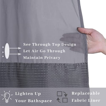 36" W x72“ L Hook Free Fabric Stall Shower Curtain with Polyester Snap-in Liner with Magnets–Hotel Quality Top See Through Grey - color: Grey, size: 36"W x 72"L (Pack of 1)