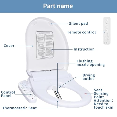 KERDE P30B Bidet Toilet Seat - Dual Control (Side Panel & Remote), Warm Water Wash, Heated Seat, Warm Air Dryer, LED Night Light,Existing Toilets Electric Bidet Elongated Electronic Heated Smart - style: Minimalist