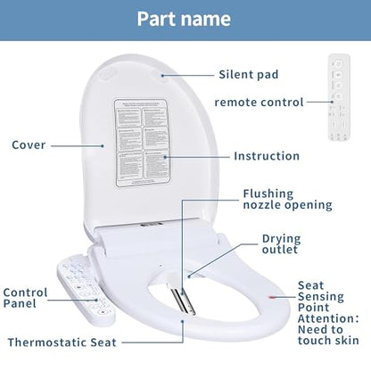KERDE P30B Bidet Toilet Seat - Dual Control (Side Panel & Remote), Warm Water Wash, Heated Seat, Warm Air Dryer, LED Night Light,Existing Toilets Electric Bidet Elongated Electronic Heated Smart - style: Minimalist