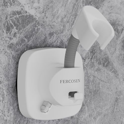 Shower Head Holder with Suction | 360° Swivel | White | Tool-free install in seconds, 360° swivel head, 10kg built-in storage hook, removable, rust-resistant, strong suction grip - color: White