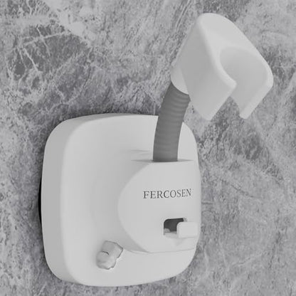 Shower Head Holder with Suction | 360° Swivel | White | Tool-free install in seconds, 360° swivel head, 10kg built-in storage hook, removable, rust-resistant, strong suction grip - color: White