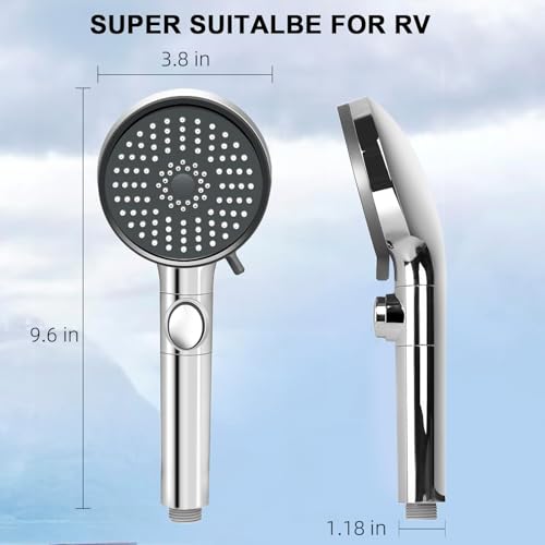 RV Shower Head with Hose, High Pressure 5 Mode Shower head Replacement, Showerheads for RV/Campers, Travel Trailer, Motorhome for Water Saving, Handheld Shower Head Holder and Hose, On Off Switch - color: Premium Chrome