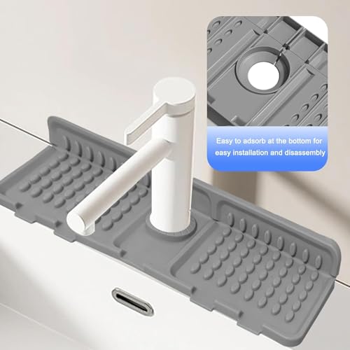 Folding Faucet Draining Mat, Kitchen Sink Splash Guard, Bathroom Sink Faucet Mat, Silicone Faucet Guard Draining Mat for Sink Area, 90° Foldable Faucet Draining Mat, 6° Slope Fast Self-draining - color: Light Gray