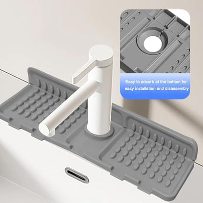 Folding Faucet Draining Mat, Kitchen Sink Splash Guard, Bathroom Sink Faucet Mat, Silicone Faucet Guard Draining Mat for Sink Area, 90° Foldable Faucet Draining Mat, 6° Slope Fast Self-draining - color: Light Gray