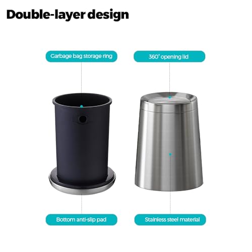 2.1 Gallon Bathroom Trash Can with Lid, Chrome Small Trash with lid - color: 32A silver-8L