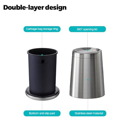 2.1 Gallon Bathroom Trash Can with Lid, Chrome Small Trash with lid - color: 32A silver-8L