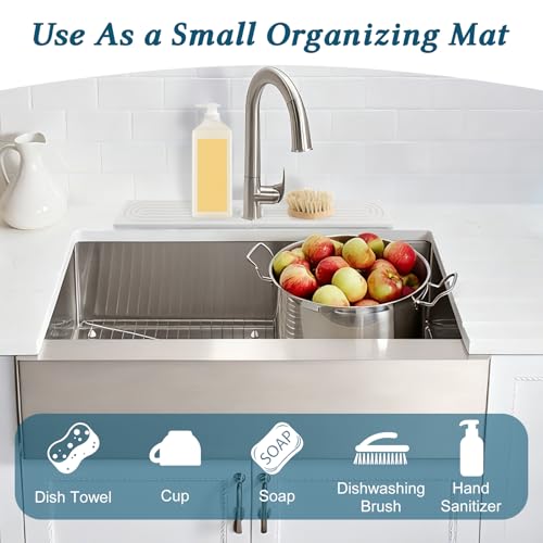 Diatomite Quick-Drying Stone Mat Set, Stone Mat for Kitchen Sink & Bathroom Sink Cover for Counter Space, Fits Soap Cups Sponges, Fast Water-Absorbing to Keep Dry (White, 15.7×3.9inch)